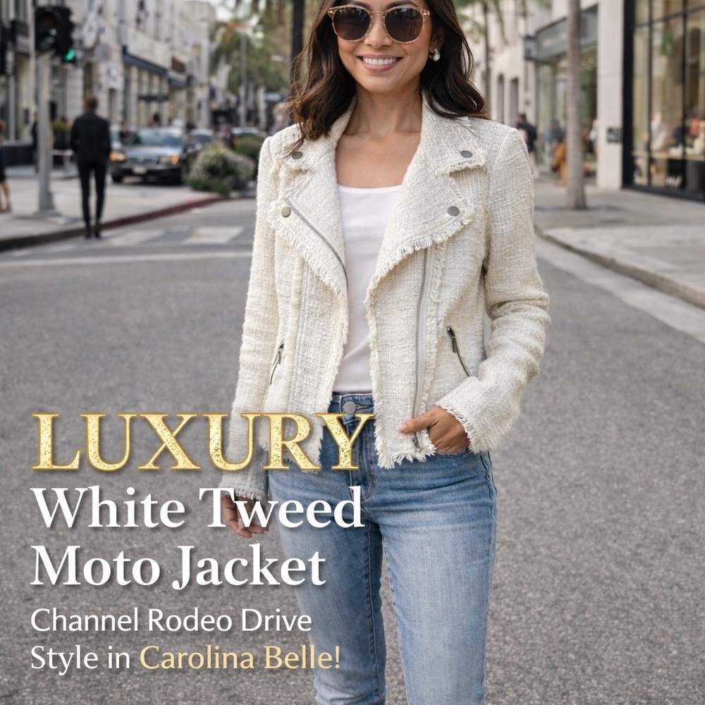 Carolina Belle Cream Tweed Moto-Style Jacket-LAST ONE!!!